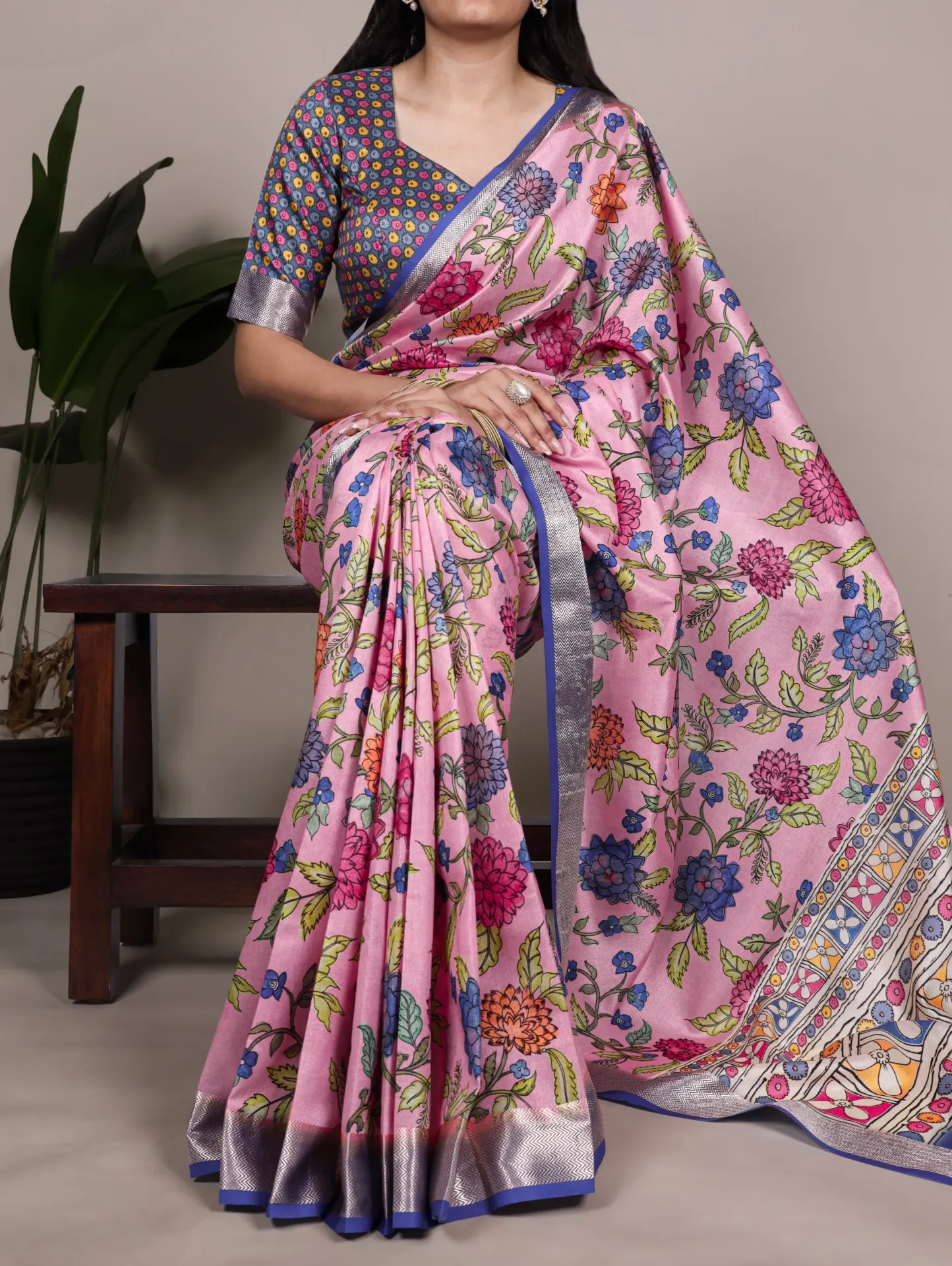 Tasar Silk drape with a glossy viscose border sarees
