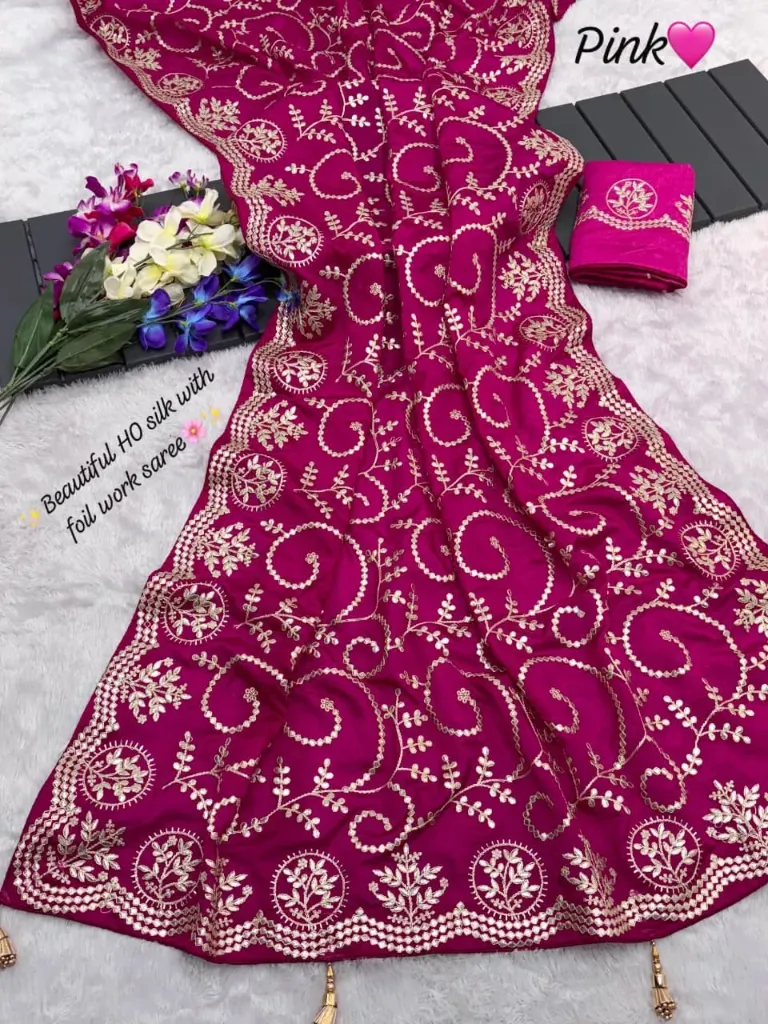 PURE HO SILK SAREE WITH BEAUTIFUL GOTTA FOIL WORK