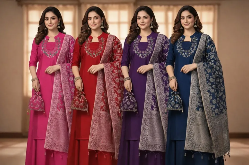 Pure Silk Kurti with Heavy Work with skirt and dupatta