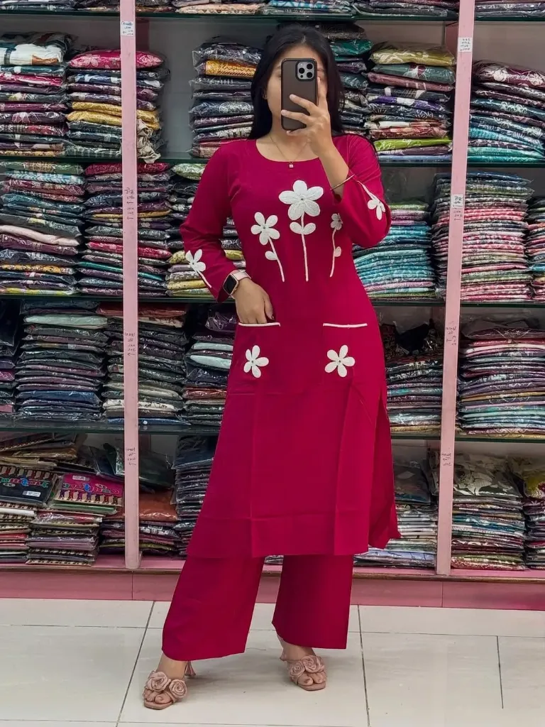 Embroidery work on front kurta  2 pocket front  in kurta