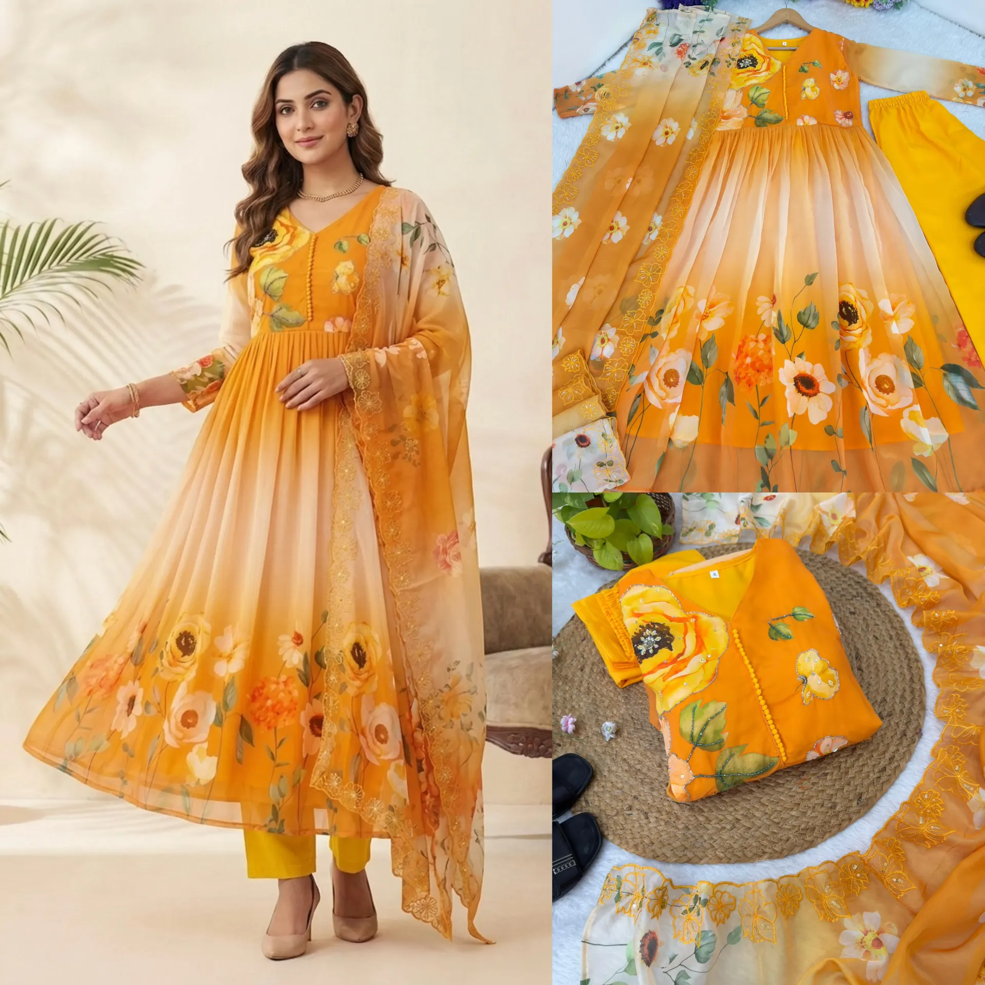 New Party Wear Look Fox Gerorrget Gown With Dupatta , pant
