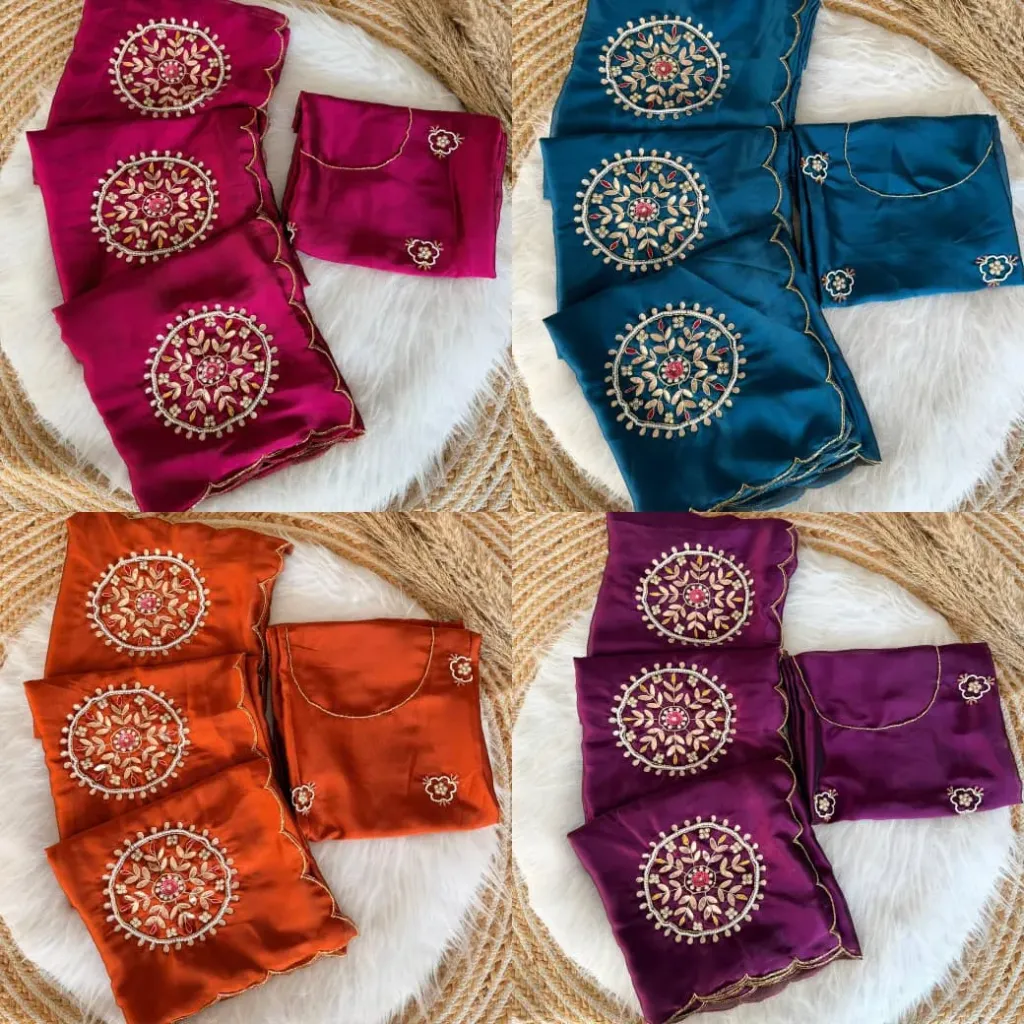 Soft rangoli silk saree with beautiful handwork cover