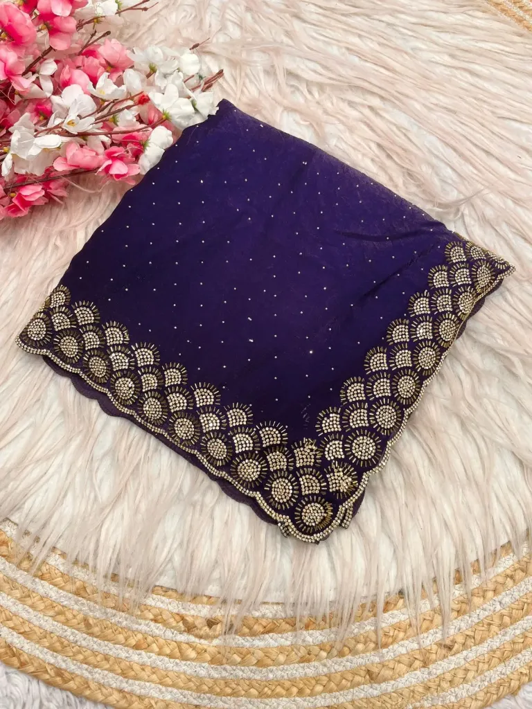 Space soft  Silk Blooming  With Beautiful jarkhan Work With Siroski Work Saree